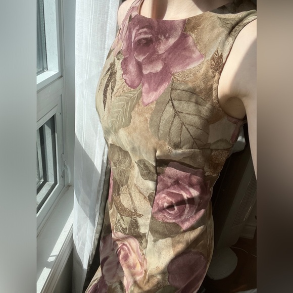 Vintage Brown & Pink Rose Floral Mini Dress Medium Romantic Whimsigoth Fairycore - Picture 8 of 9